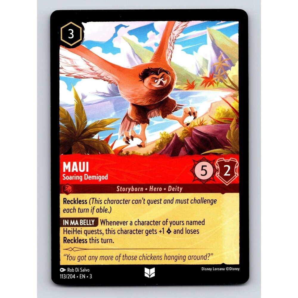 Rare Disney Lorcana Card Maui Soaring Demigod Reckless 5S 2WP Ruby
